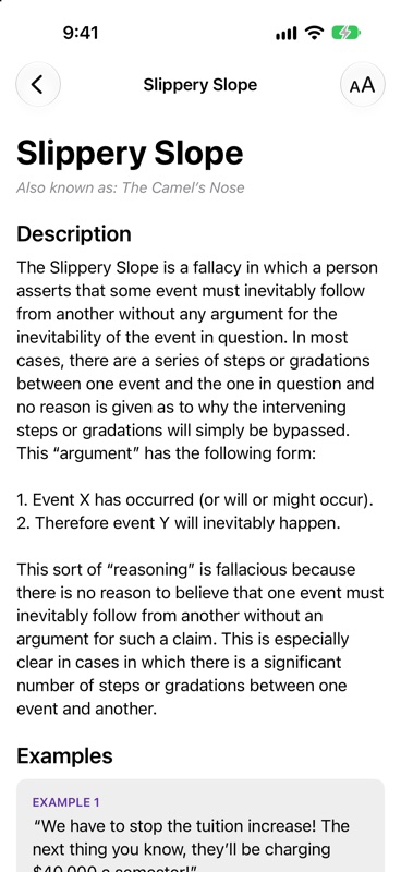 iPhone showing the Slippery Slope entry.